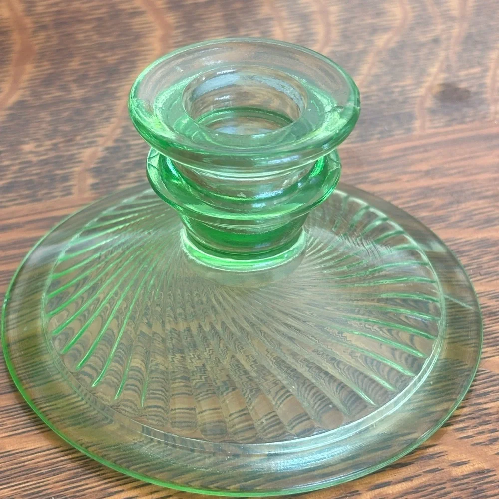 Green depression/uranium glass candle holder